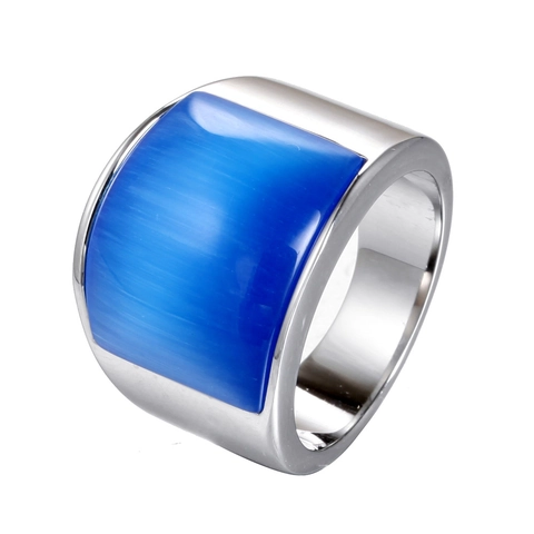Polished Stainless Steel Band Ring For Men Women Square Synthetic Cat Eye Stone Inlaid Geometric Fashion Jewelry Unisex Finger Ring Gift