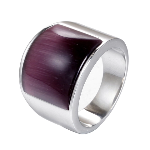 Polished Stainless Steel Band Ring For Men Women Square Synthetic Cat Eye Stone Inlaid Geometric Fashion Jewelry Unisex Finger Ring Gift