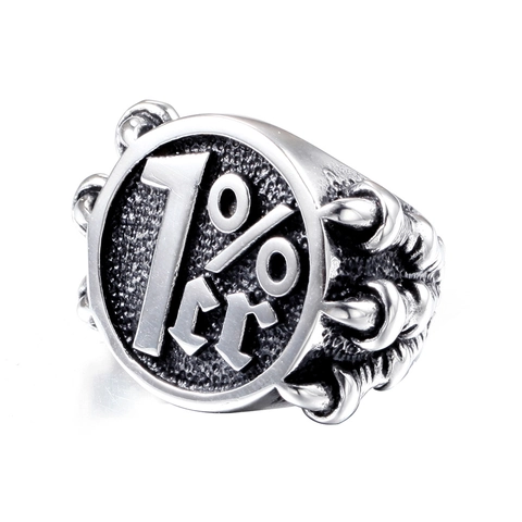 Anello Biker 1%er in Acciaio Inossidabile Vintage per Uomo Stile Punk Artiglio d'Aquila Gioielli da Dito Color Argento