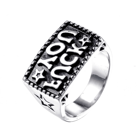 Vintage Stainless Steel Ring For Men Unisex Retro Lucky Letter Star Embossed Punk Street Hip Hop Signet Ring Jewelry