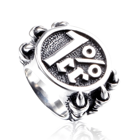Anello Biker 1%er in Acciaio Inossidabile Vintage per Uomo Stile Punk Artiglio d'Aquila Gioielli da Dito Color Argento