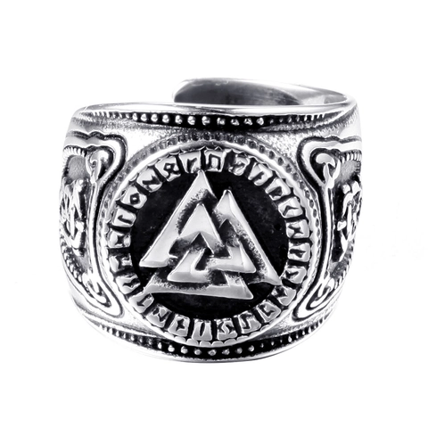 Anello Aperto Vintage Vichingo Valknut Rune Acciaio Inossidabile Nodo Celtico Nordico Regolabile Retro Band Ring Unisex Gioielli