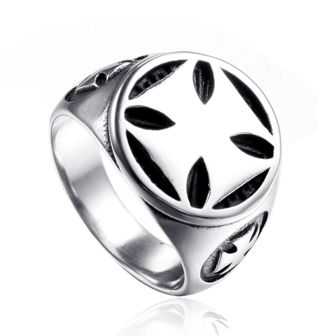 Anello Sigillo Uomo Vintage Gothic Punk in Acciaio Inossidabile Croce di Malta Anello Retrò per Uomo Gioielli Regalo Argento Nero