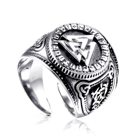 Anello Aperto Vintage Vichingo Valknut Rune Acciaio Inossidabile Nodo Celtico Nordico Regolabile Retro Band Ring Unisex Gioielli