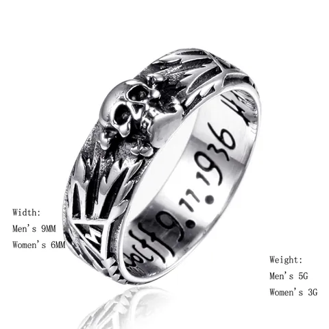 Anello in Acciaio Inossidabile Vintage Teschio Gotico Punk Retrò Invecchiato Anello Inciso per Uomo Donna Gioielli Moda Festa Nightclub