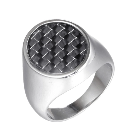Anillo de Acero de Titanio para Hombre Mujer Incrustación de Fibra de Carbono Anillo de Sello Pulido Estilo Industrial