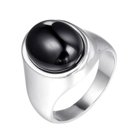 Western-Stil Polierter Edelstahl Herren Geometrischer Ring Mit Großem Ovalem Strassbesatz Klassischer Modeschmuck Für Bankett Geschenk