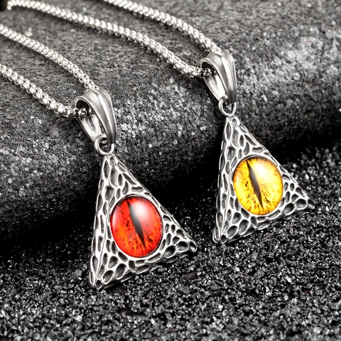 Ciondolo a Triangolo Occhio di Drago in Acciaio Inossidabile Hip Hop Gotico per Uomo Punk Vintage Strass Ciondolo Gioielli Solo