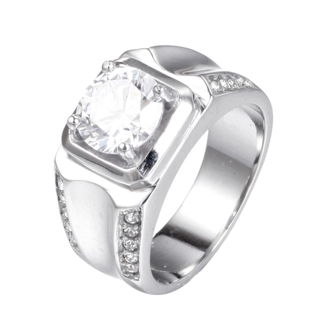Anello di Lusso in Acciaio al Titanio con Motivo della Grande Muraglia per Uomo Grande Strass Rotondo Intarsiato Banda Larga Gioielli di Moda Oro Argento Colore Acciaio