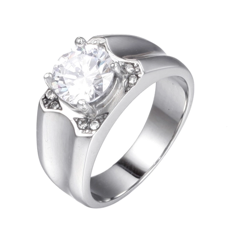 Anello da Uomo in Acciaio Inossidabile con Strass Moda Minimalista Fascia Larga Matrimonio Festa Gioielli Geometrici Lucidi Regalo