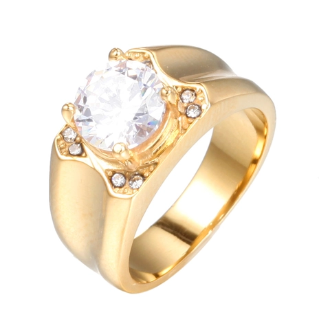 Anello da Uomo in Acciaio Inossidabile con Strass Moda Minimalista Fascia Larga Matrimonio Festa Gioielli Geometrici Lucidi Regalo