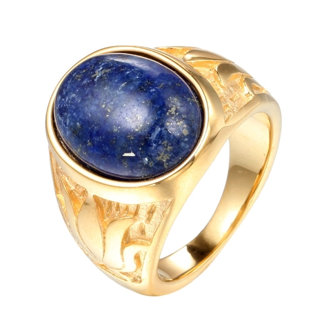 Vintage Herren Titanstahl Ring Oval Gelb Grün Lila Strass Gold Vergoldet Retro Geprägt Mode Schmuck Ring