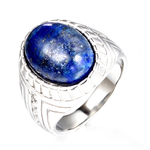 Anillo Vintage para Hombre de Acero Inoxidable con Piedra Ovalada Incrustada Banda Grabada Geométrica Joyería de Moda