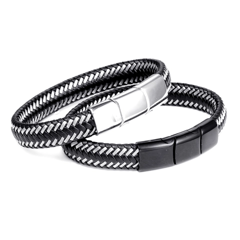 Pulsera de Cuero Trenzado para Hombre Con Cierre de Acero Inoxidable Ajustable Pulsera Punk de Tendencia Joyería Casual Regalo para Hombre