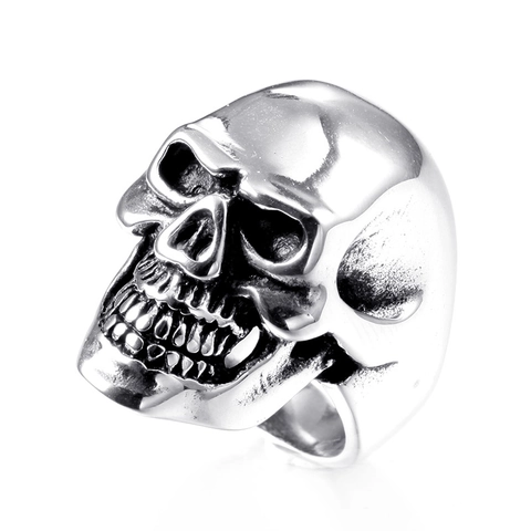 Anillo de Calavera de Punk de Acero Inoxidable Hombre Hip Hop Acero de Titanio Pulido Biker Joyería Gótica Regalo Para Hombres
