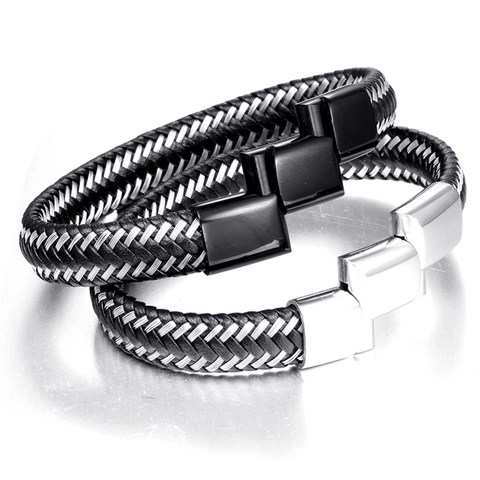 Pulsera de Cuero Trenzado para Hombre Con Cierre de Acero Inoxidable Ajustable Pulsera Punk de Tendencia Joyería Casual Regalo para Hombre