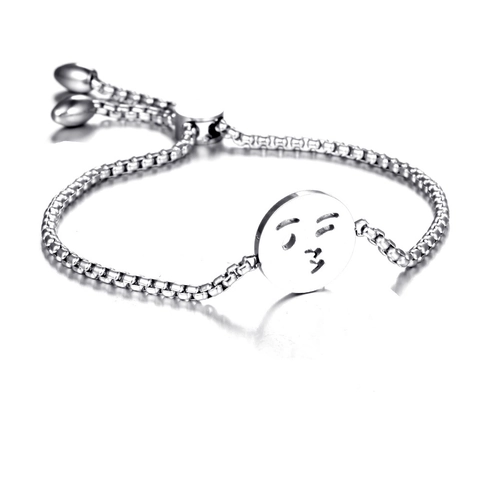 Pulsera de Cadena de Caja de Acero Inoxidable con Emoji de Cara de Beso Ajustable Dorado Plateado Joyería de Moda para Mujer