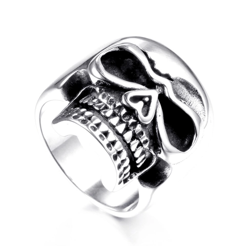 Anillo de Calavera de Acero de Titanio Vintage para Hombre Gothic Punk Rock Biker Hecho a Mano Retro Acabado Plata Antigua Joyería
