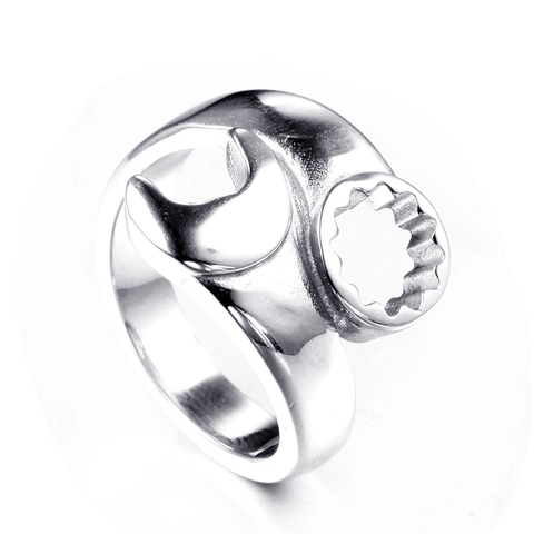 Creative Wrench Shaped Open Ring Stainless Steel Mechanical Punk Industrial Style Biker Ring For Men Fashion Jewelry Gift