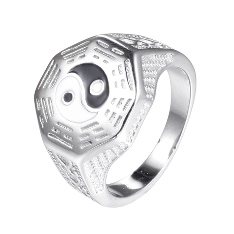 Anillo de Acero Inoxidable Tai Chi Bagua para Hombre Vintage Chino Yin Yang Octógono Sello Anillo Punk Gótico Joyería Regalo