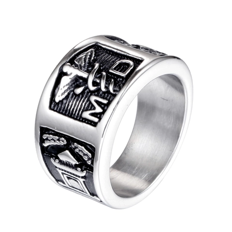 Bague Vintage en Acier Titane Docteur Médical MD Caducée pour Homme Rétro Argent Bâton d'Esculape Anneau Chevalière Bijoux