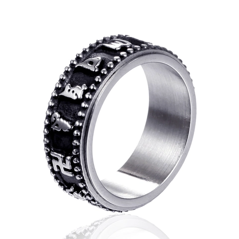 Vintage Titanstahl Drehring Buddhistisches Mantra Relief Spinner Religiöser Schmuck Bandring Für Herren Damen