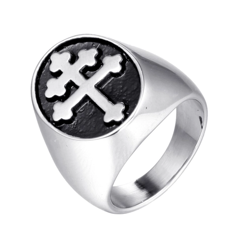 Vintage Polished Stainless Steel Cross Signet Ring For Men Religious Bishop Cross Finger Ring Gothic Biker Fashion Jewelry