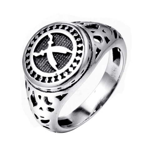 Vintage Stainless Steel Ring For Men Gothic Punk Totem Hollow Engraved Band Retro Silver Color Fashion Jewelry Accessory