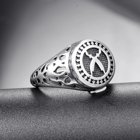 Vintage Titanium Steel Eagle Zulfiqar Sword Signet Ring For Men Retro Hollow Pattern Electroplated Punk Biker Jewelry Finger Ring
