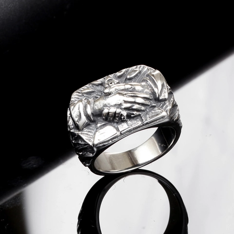 Anillo Masónico Vintage para Hombre Acero Inoxidable Ojo de la Providencia Apretón de Manos Anillo de Banda Punk Gótico