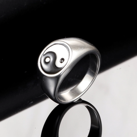 Bague Vintage Yin Yang en Acier Inoxydable pour Hommes Femmes Tai Chi Bagua Chevalière Style Chinois Punk Bijoux de Mode Cadeau