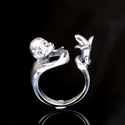 Vintage Punk Edelstahl Affe Umarmt Banane Ring Kreativ Verstellbar Offen Band Schmuck Für Herren Damen Alltagsdekor