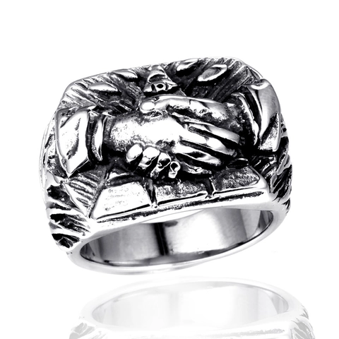 Anillo Masónico Vintage para Hombre Acero Inoxidable Ojo de la Providencia Apretón de Manos Anillo de Banda Punk Gótico