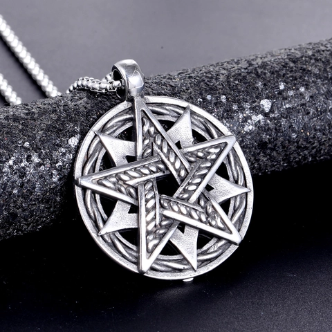 Collar con Colgante de Hexagrama de Acero Inoxidable Vintage para Hombre Nudo Celta Geometría Sagrada Joyería de Estrella Gótica