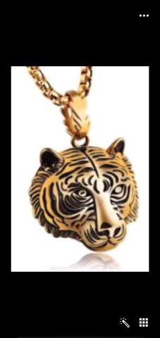 Collar con Colgante de Cabeza de Tigre Hip Hop de Acero Inoxidable Joyería de Animal para Hombre Punk Streetwear Oro Acero Negro