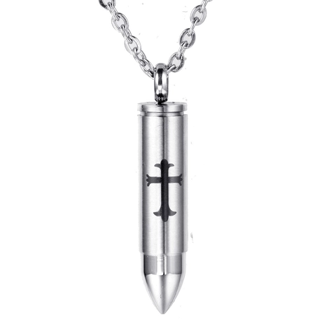 Stainless Steel Bullet Cross Pendant For Men Gothic Punk Memorial Cremation Urn Pendant Only Without Chain Gold Black Silver