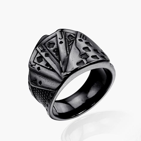 Vintage Titanium Steel Poker Card Royal Flush Men Ring Retro Punk Hip Hop Spades Ace Embossed Jewelry Finger Ring For Men