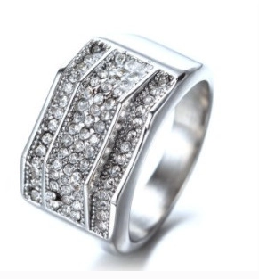Anillo de Acero Inoxidable con Diamantes de Imitación para Hombre Dorado Plateado Geométrico Incrustado Joyería Hip Hop
