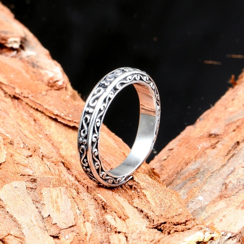 Anello in Acciaio Inossidabile con Volute Vintage per Uomo Donna Anello a Fascia con Rilievo Scolpito a S Retrò Gioielli Etnici