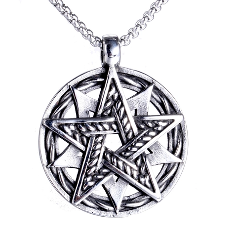 Collar con Colgante de Hexagrama de Acero Inoxidable Vintage para Hombre Nudo Celta Geometría Sagrada Joyería de Estrella Gótica
