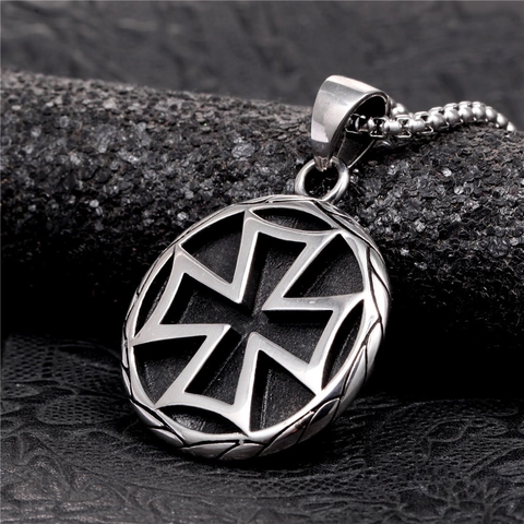 Collar con Colgante de Cruz Redonda de Acero de Titanio Vintage para Hombres y Mujeres Joyería Punk Gótica Retro con Diseño Hueco