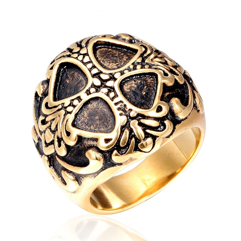 Anillo de Calavera de Acero Inoxidable Vintage para Hombre Mujer Anillo de Cruz Gótica Tallado Hueco Joyas Punk Rock