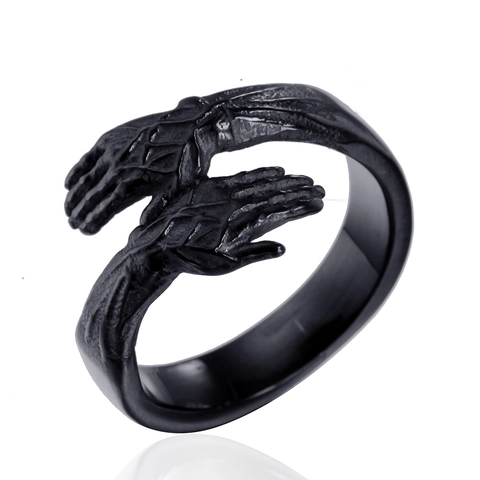 Anello Aperto in Acciaio Inossidabile Mani Abbracciate per Uomo Donna Gioielli Vintage Gothic Wrap Band Moda Regalo