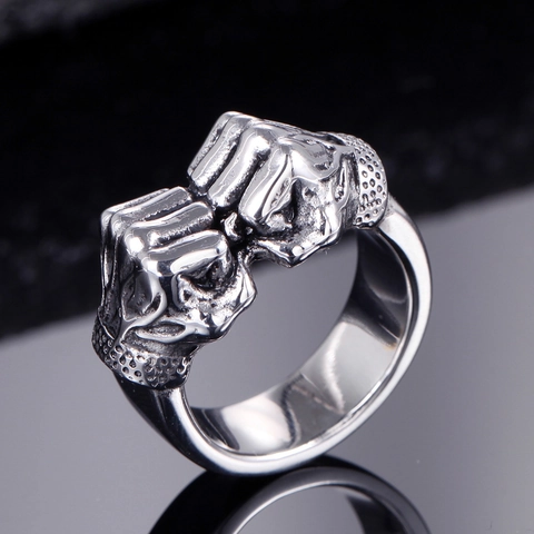 Anillo Vintage de Acero Inoxidable Con Doble Choque de Puños Estilo Punk Street Joyería de Dedo para Hombre Mujer Acabado Pulido