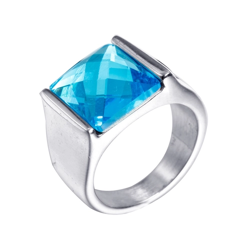 Vintage Titanium Steel Square Rhinestone Ring For Men Women Silver Color Large Faceted Stone Wide Band Ring Fashion Jewelry