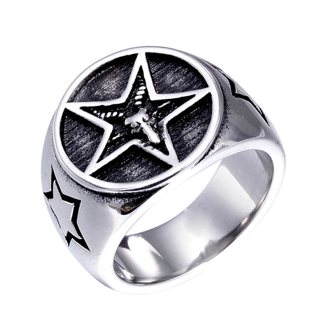 Anello Sigillo in Acciaio Inossidabile Testa di Capra Baphomet Gotico Vintage per Uomo Punk Rock Pentacolo Gioielli Band