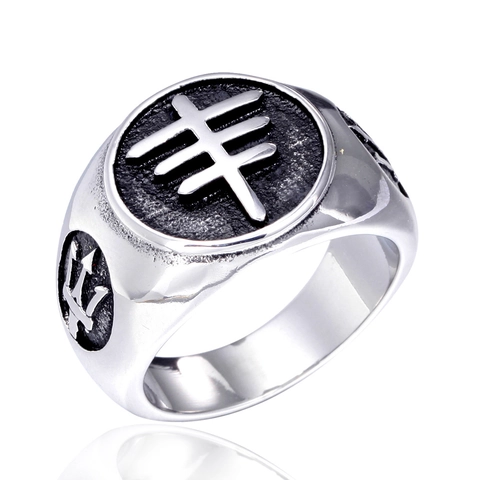 Men's Vintage 316L Stainless Steel Signet Ring With Leviathan Cross Trident Embossed Punk Gothic Biker Ring Gold Silver Tone