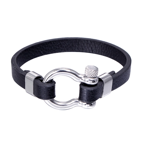 Bracciale da Uomo in Pelle Intrecciata Acciaio Inossidabile Fibbia Ferro di Cavallo Magnetico Grillo a D Gioielli Moda