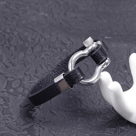 Bracciale da Uomo in Pelle Intrecciata Acciaio Inossidabile Fibbia Ferro di Cavallo Magnetico Grillo a D Gioielli Moda