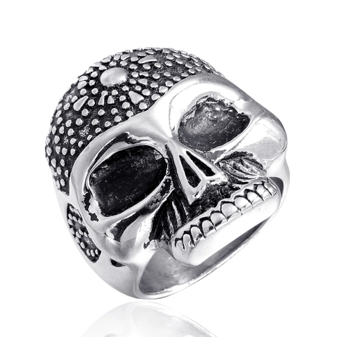 Anillo de Calavera Gótica para Hombre Acero Inoxidable Punk Rock Vintage Cabeza de Esqueleto Ennegrecida Joyería de Biker Regalo